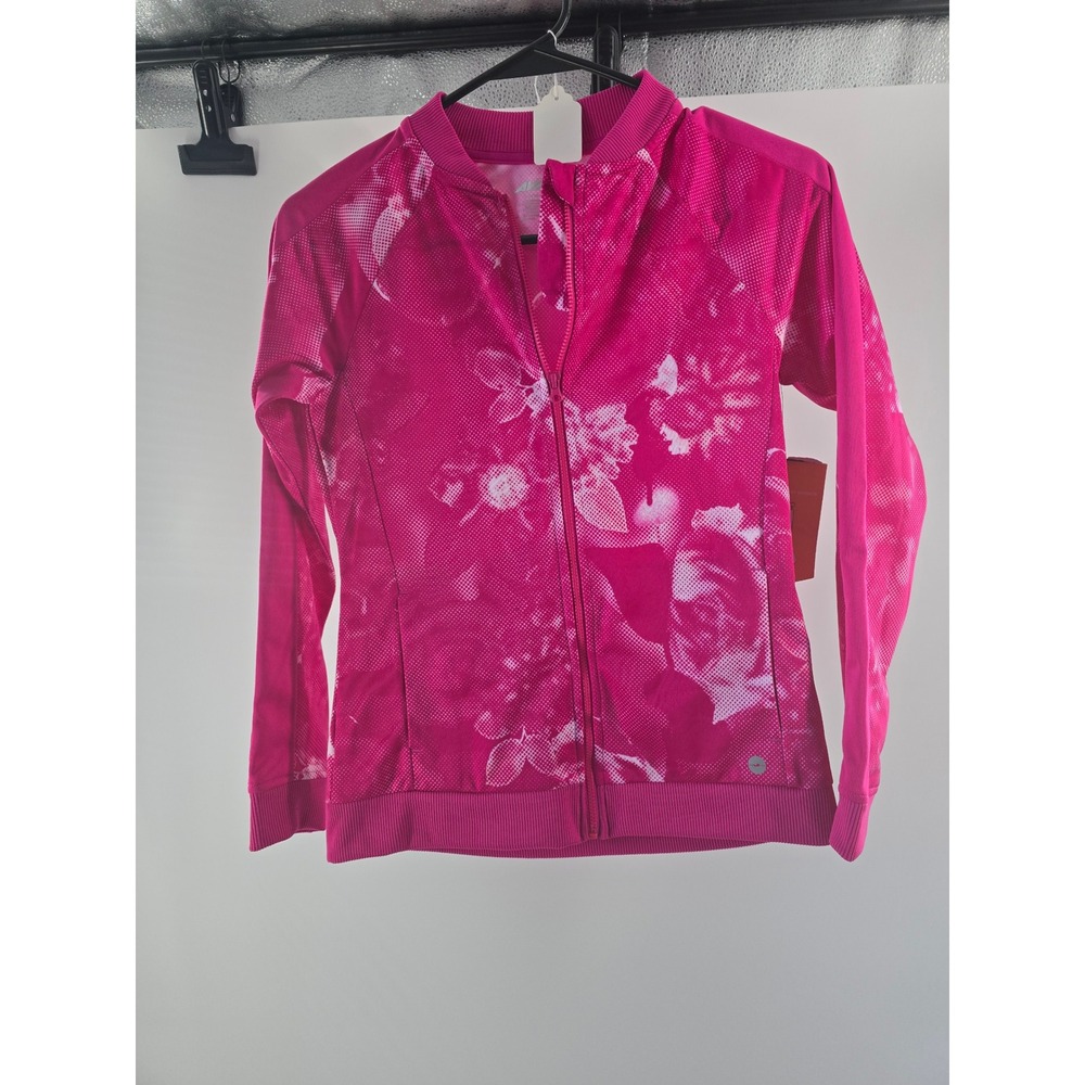 Avia Girls Pink Floral Halftone Zip Up Track Jacket Size L 10-12 New